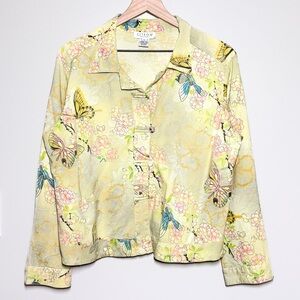 CITRON Santa Monica Art To Wear Silk Blend Floral Blouse Women’s Size L